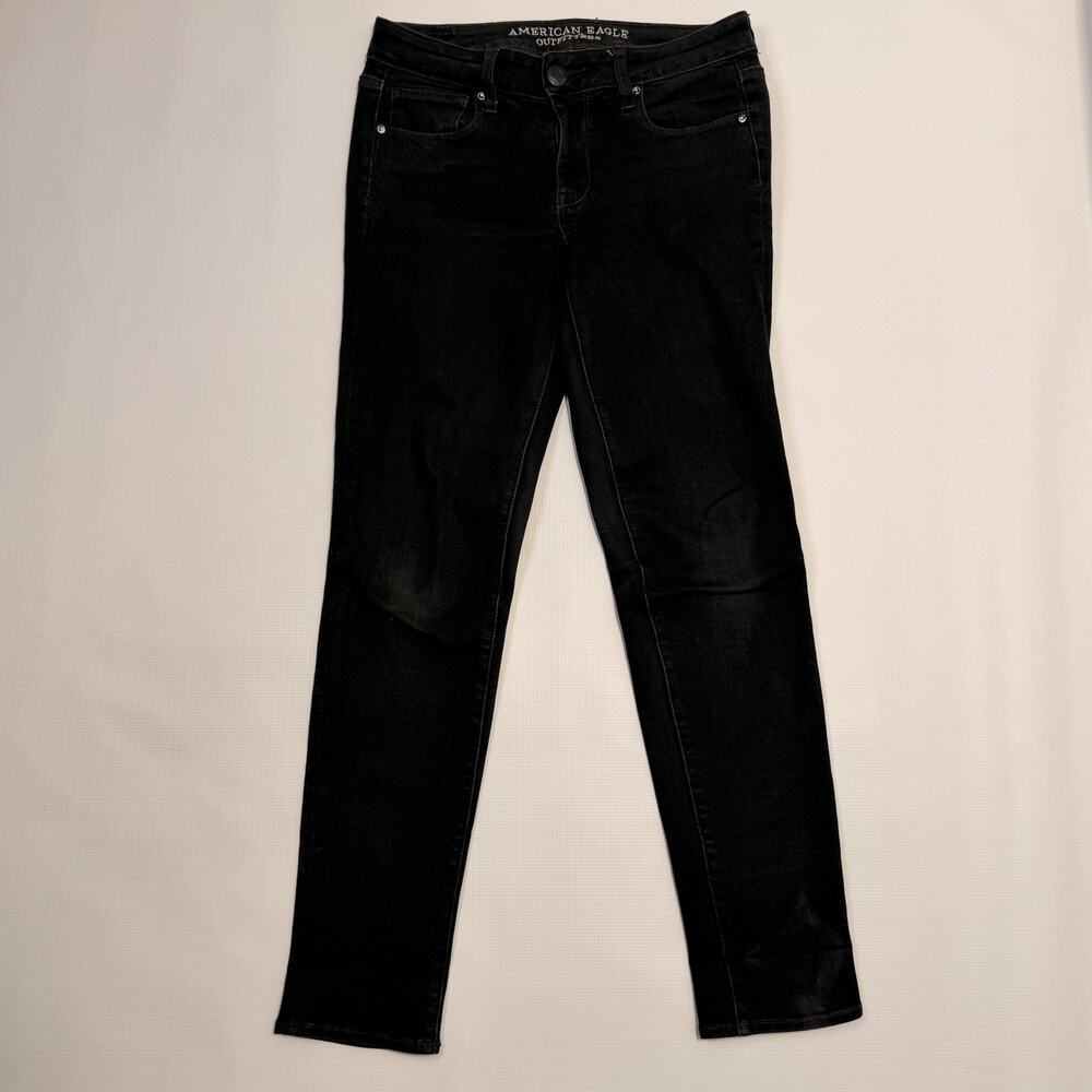 American Eagle Jeans Womens 4 Black Skinny Mid Rise 360 Super Stretch Denim